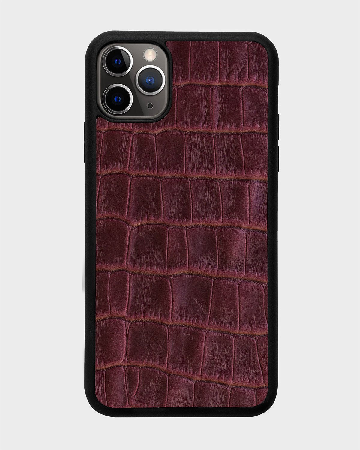Чохол із бордового тиснення під крокодила на телячій шкірі для iPhone 11 Pro Max