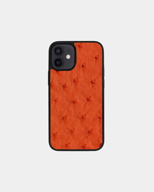 Чохол із помаранчевої шкіри страуса для iPhone 12 Mini