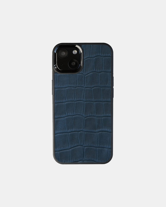 Чохол із темно-синього тиснення під крокодила на телячій шкірі для iPhone 13