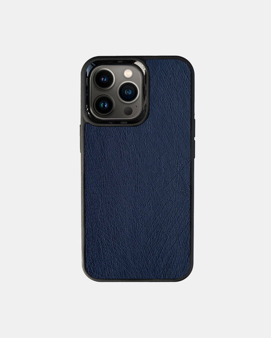 Чохол із темно-синьої шкіри страуса без фолікул для iPhone 13 Pro