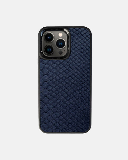 Чохол із темно-синьої шкіри пітона з дрібними лусочками для iPhone 13 Pro