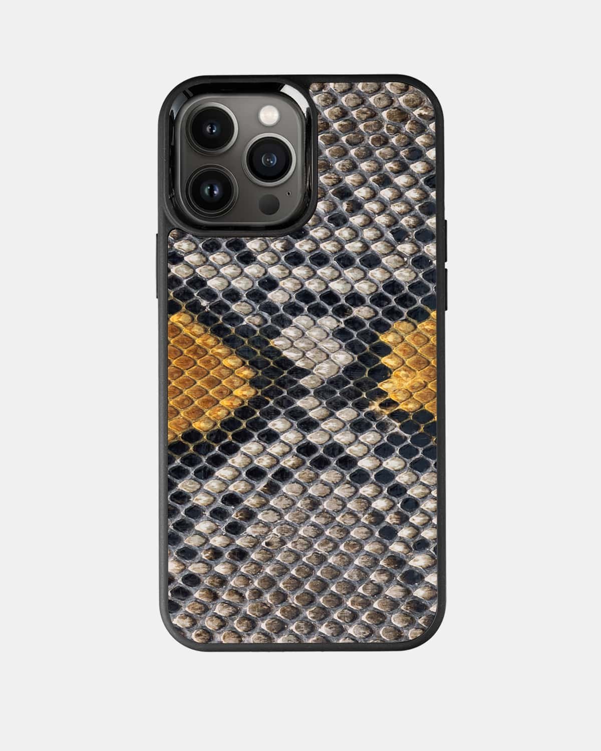 Чохол із сіро-жовтої шкіри пітона з дрібними лусочками для iPhone 13 Pro Max