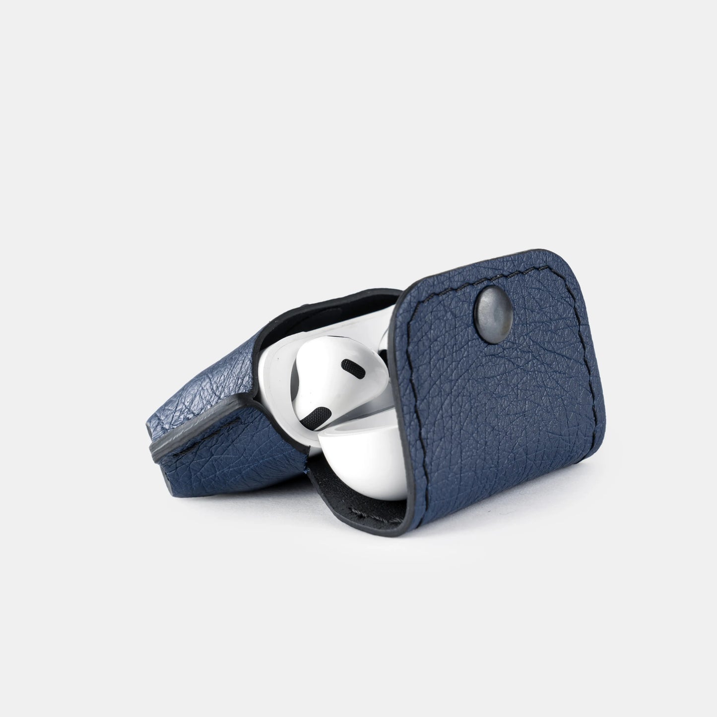 Чохол для AirPods 1/2 із темно-синьої шкіри страуса без фолікул