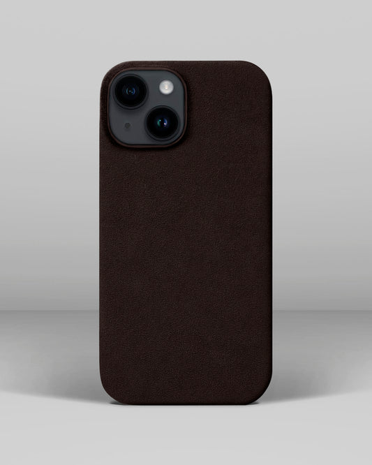 Темно-коричневий чохол з алькантари для iPhone 14