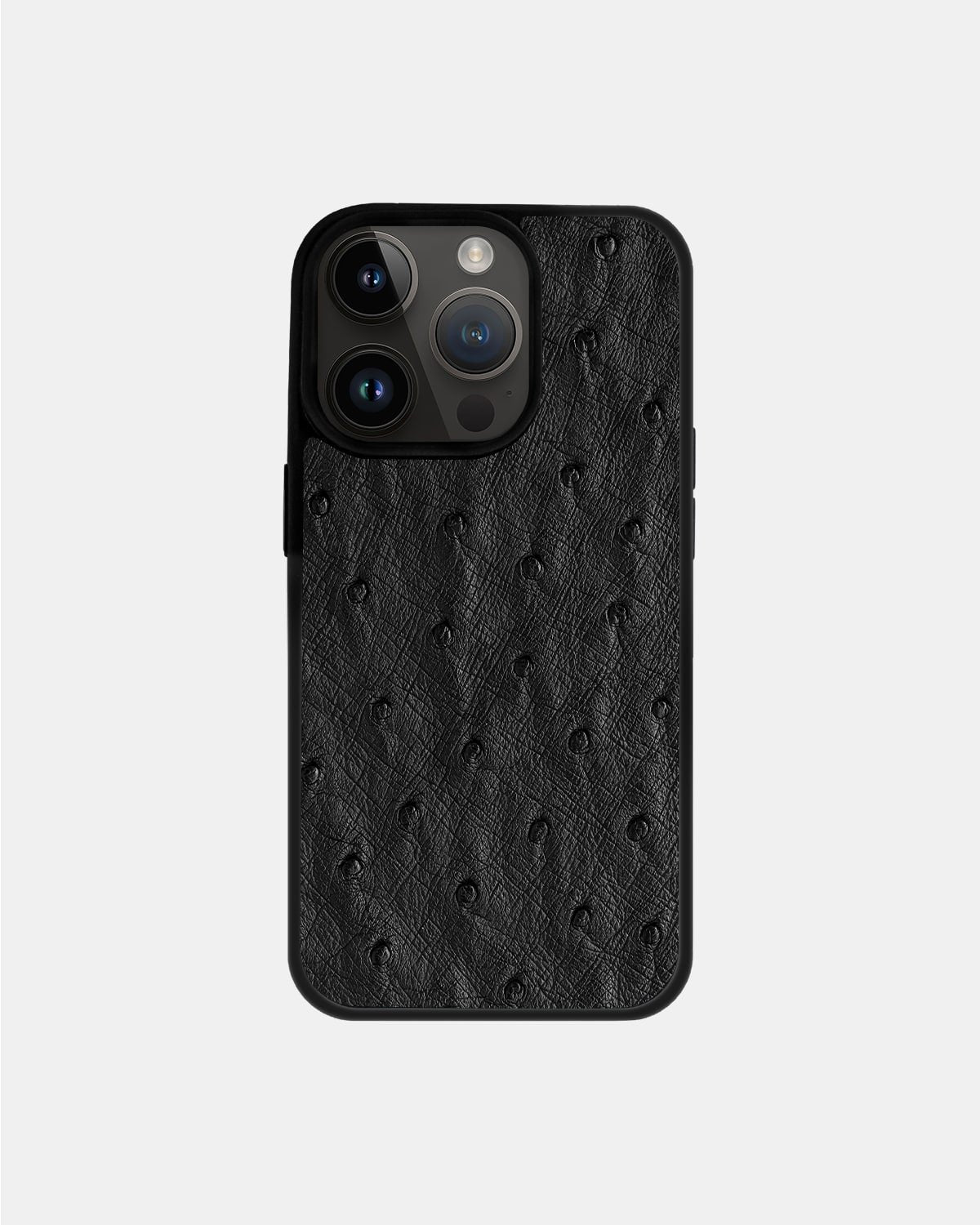 Чохол із чорної шкіри страуса з фолікулами для iPhone 13 Pro