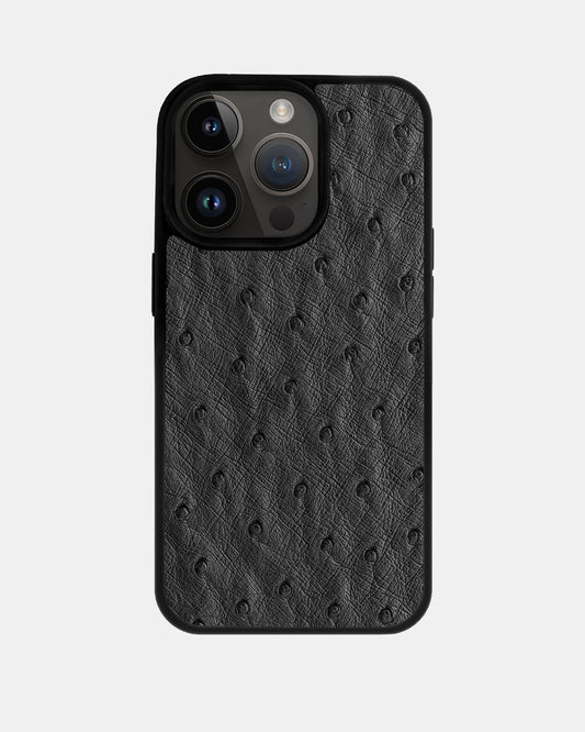 Чохол із темно-сірої шкіри страуса з фолікулами для iPhone 14 Pro Max