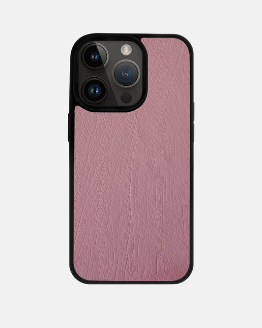 Чохол із рожевої шкіри страуса без фолікул для iPhone 14 Pro Max