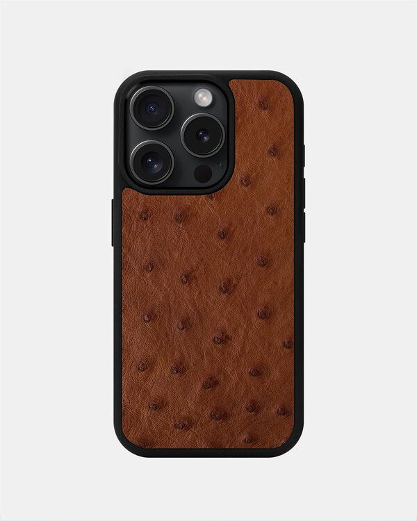 Чохол із коричневої шкіри страуса з фолікулами для iPhone 15 Pro