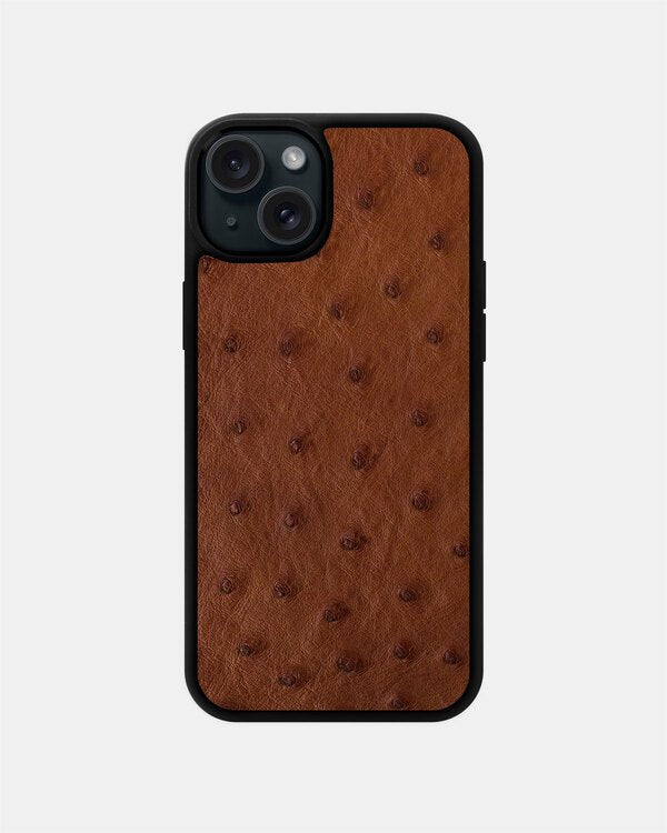 Чохол із коричневої шкіри страуса з фолікулами для iPhone 15