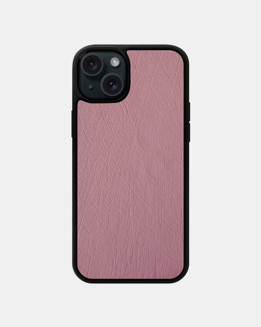Чохол із рожевої шкіри страуса без фолікул для iPhone 15