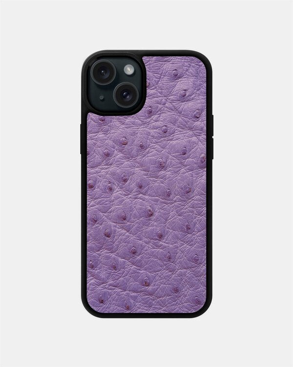 Чохол із лілової шкіри страуса з фолікулами для iPhone 15