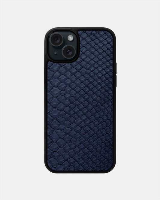 Чохол із темно-синьої шкіри пітона з дрібними лусочками для iPhone 15