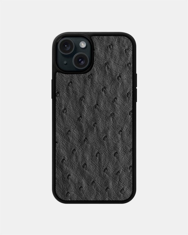Чохол із темно-сірої шкіри страуса з фолікулами для iPhone 15