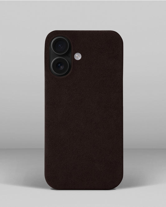 Темно-коричневий чохол з алькантари для iPhone 16