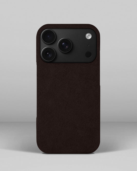 Темно-коричневий обтягнутий чохол з алькантари для iPhone 18 Pro