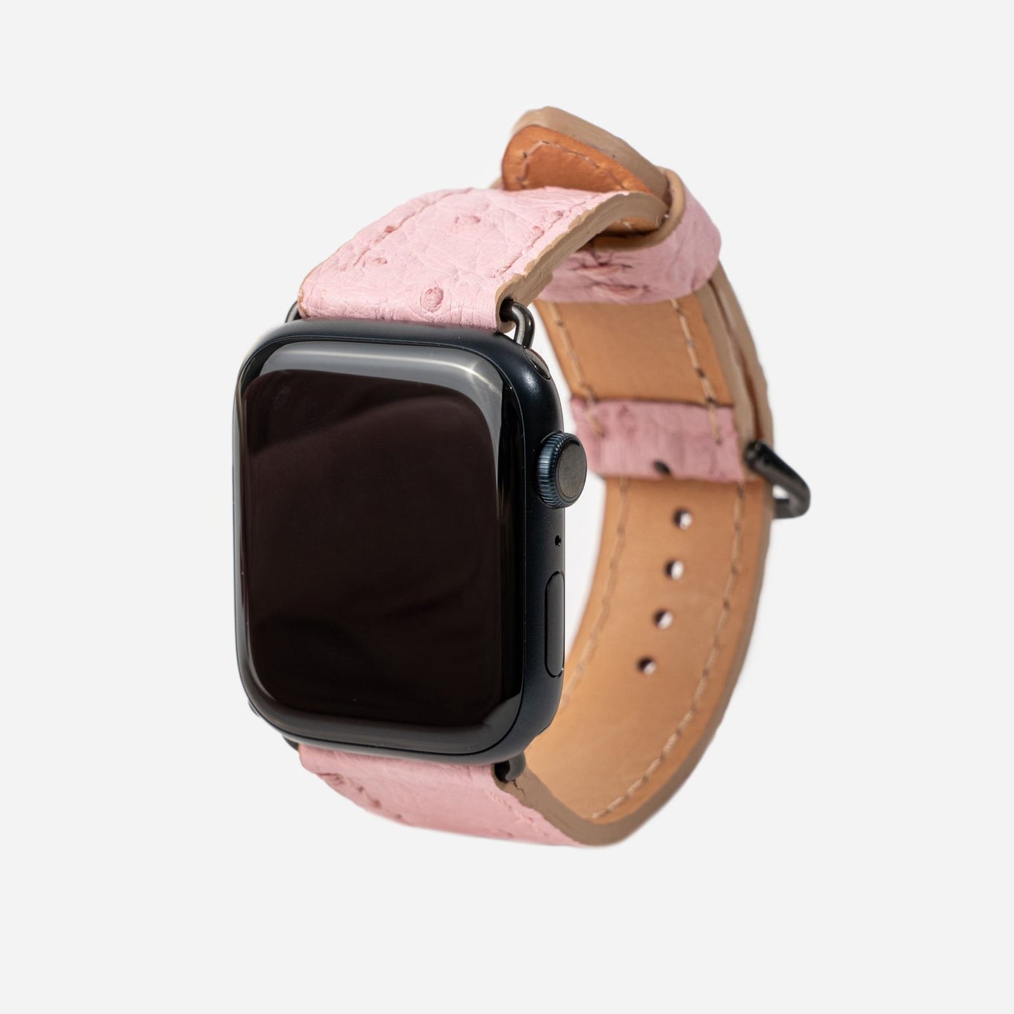 Ремінець для Apple Watch зі шкіри страуса в рожевому кольорі з фолікулами