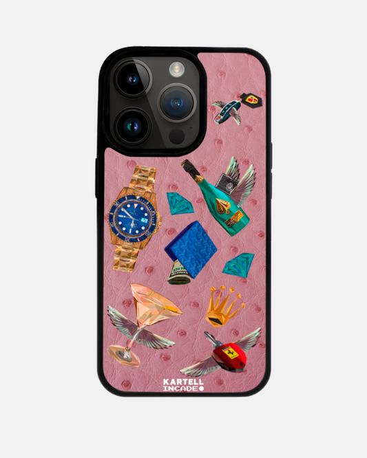 Чохол з рожевої шкіри страуса з фолікулами для iPhone