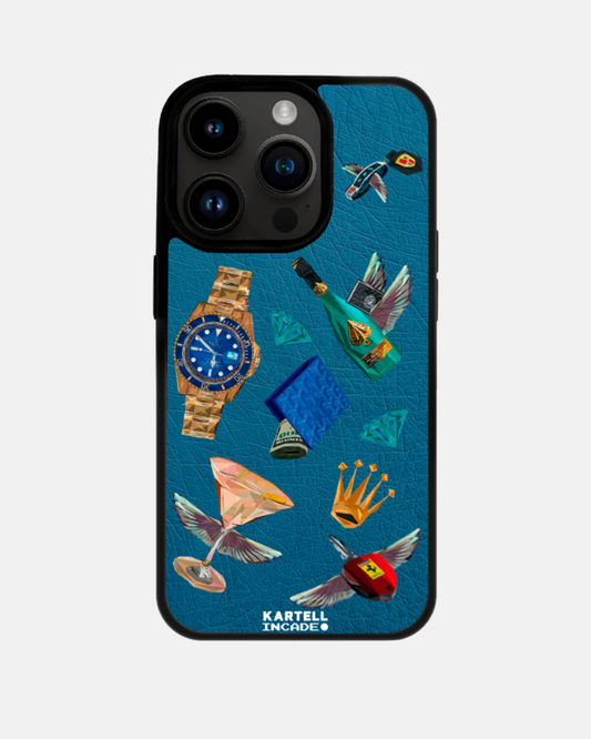 Чохол з голубої шкіри страуса без фолікул для iPhone