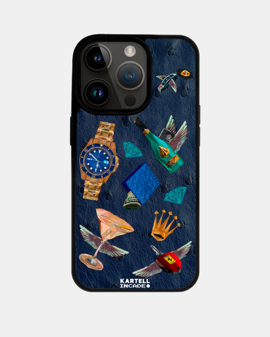 Чохол з темно-синьої шкіри страуса з фолікулами для iPhone