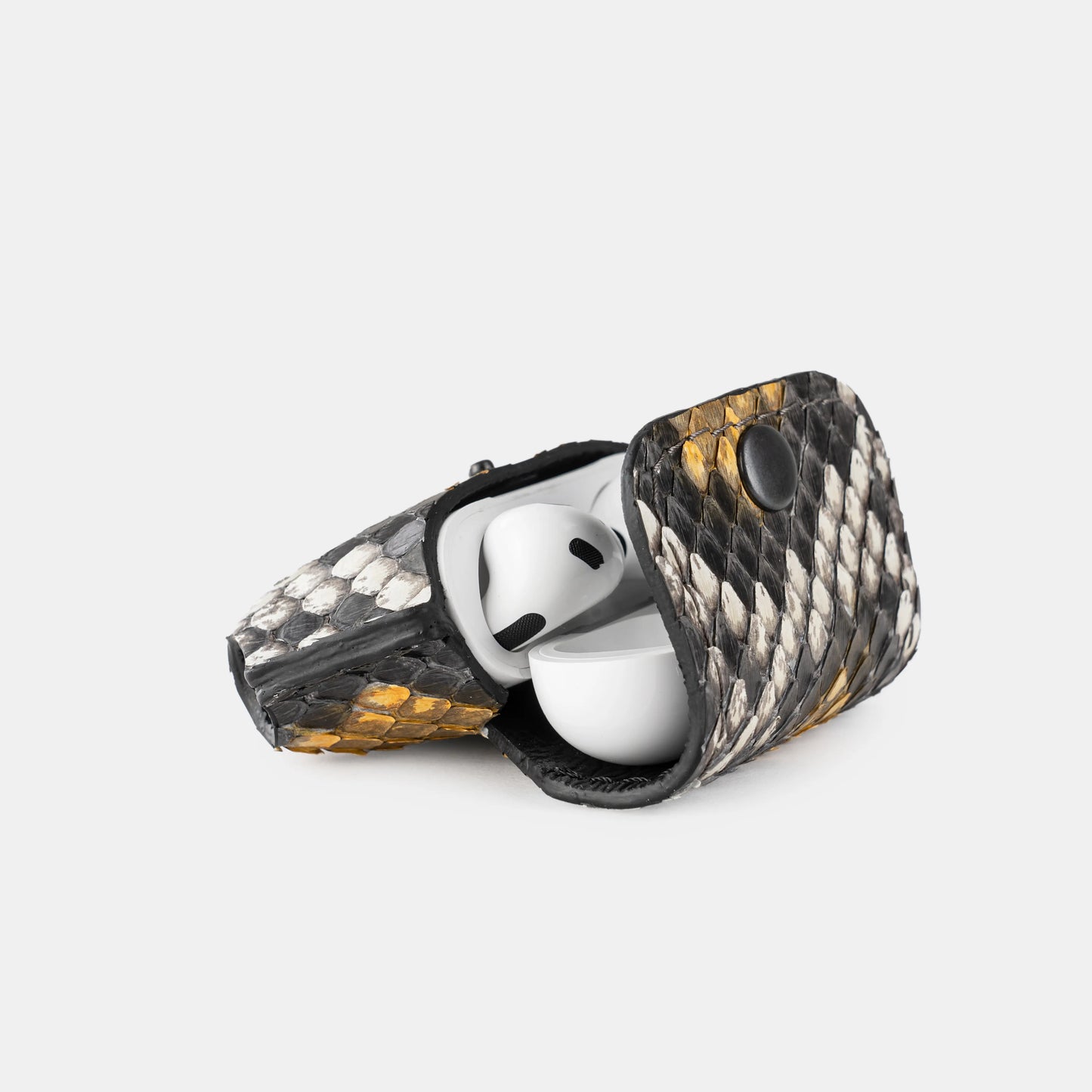 Чохол для AirPods Pro/Pro 2 із сіро-жовтої шкіри пітона з дрібними лусочками