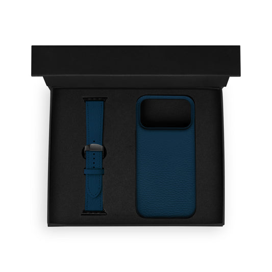 Набор из чёрной телячьей кожи флотар: чехол для iPhone и ремешок Apple Watch
