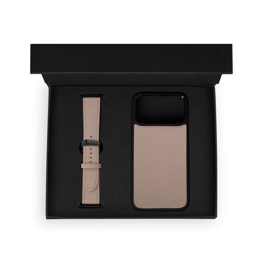 Набор из бежевой телячьей кожи флотар: чехол для iPhone и ремешок Apple Watch