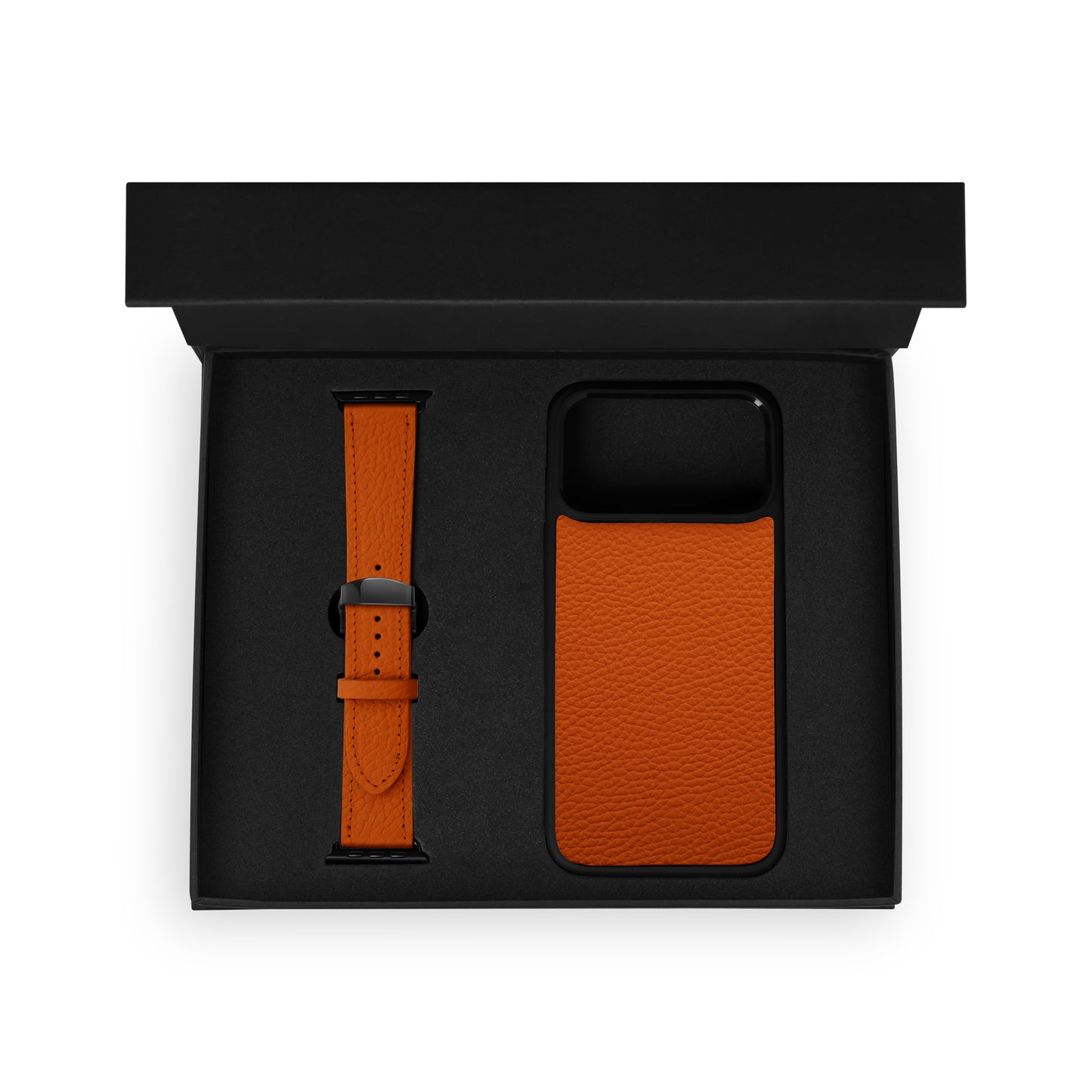 Набір з шкіри флотар помаранчевого кольору, чохол для iPhone та ремінець Apple Watch