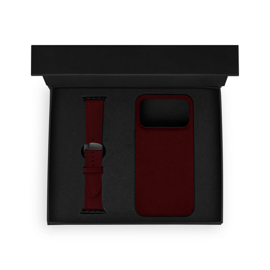 Набор из чёрной телячьей кожи флотар: чехол для iPhone и ремешок Apple Watch