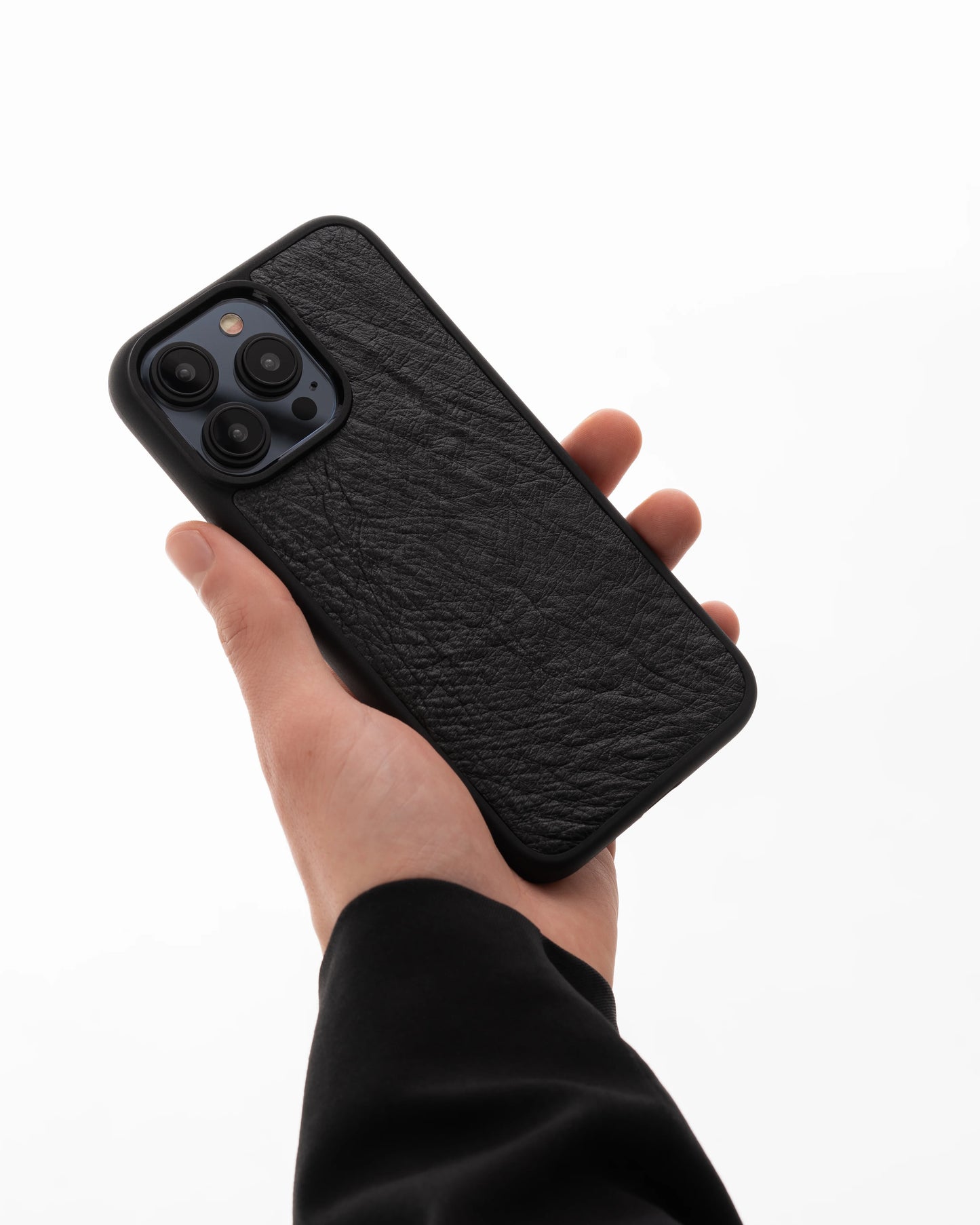 Чохол із чорної шкіри страуса без фолікул для iPhone 15 Pro Max