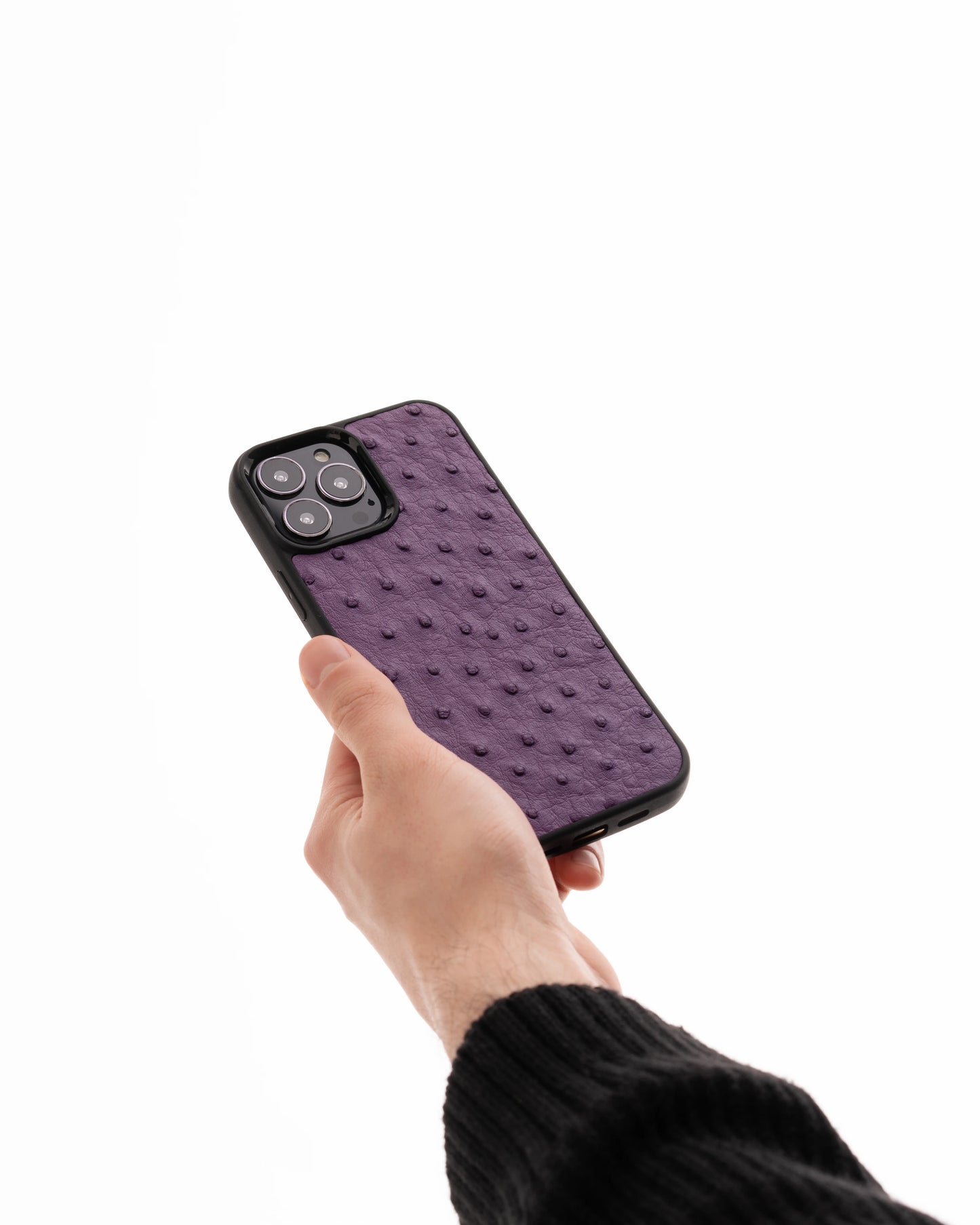 Чохол із фіолетової шкіри страуса з фолікулами для iPhone 12