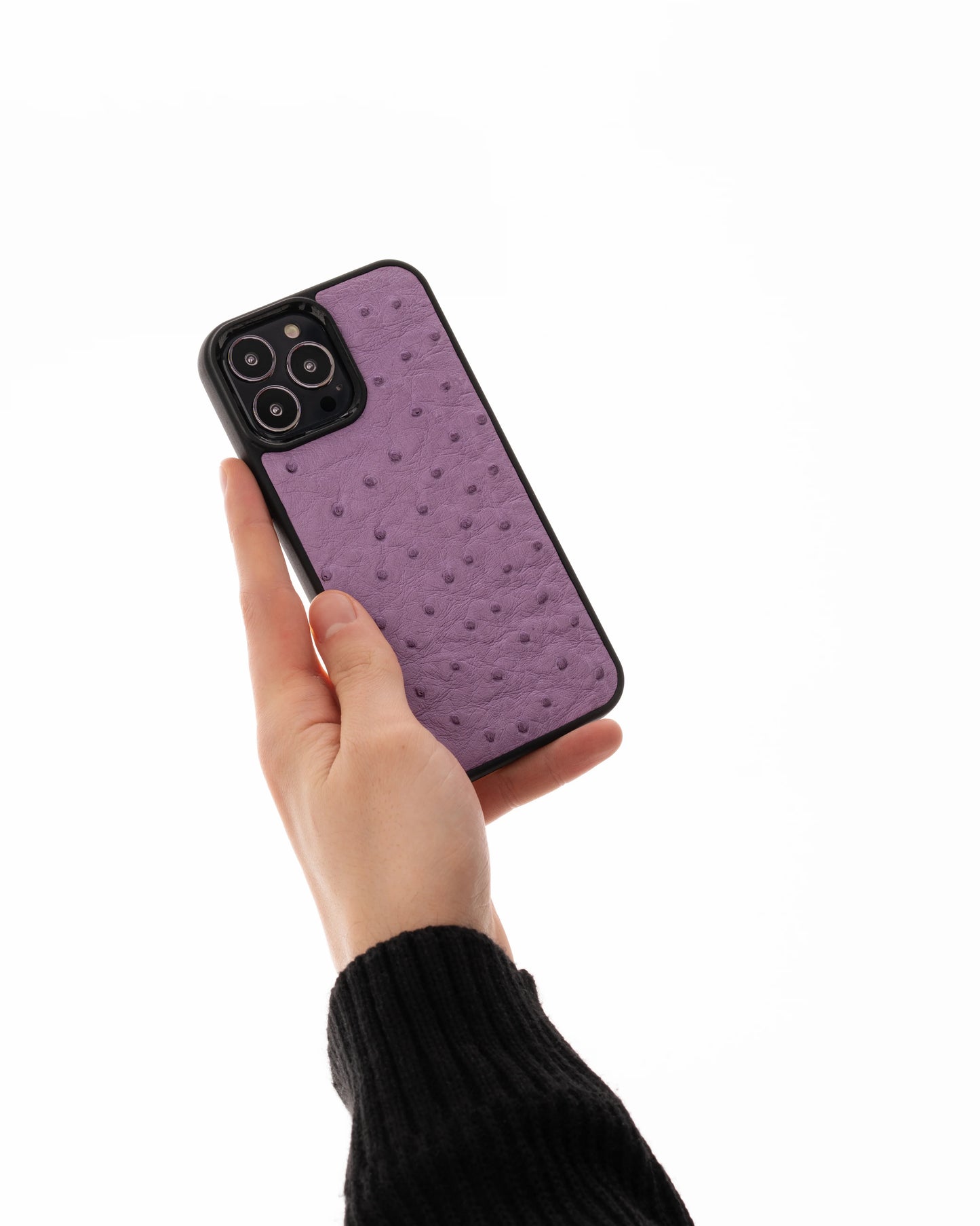 Чохол із лілової шкіри страуса з фолікулами для iPhone 14 Pro Max