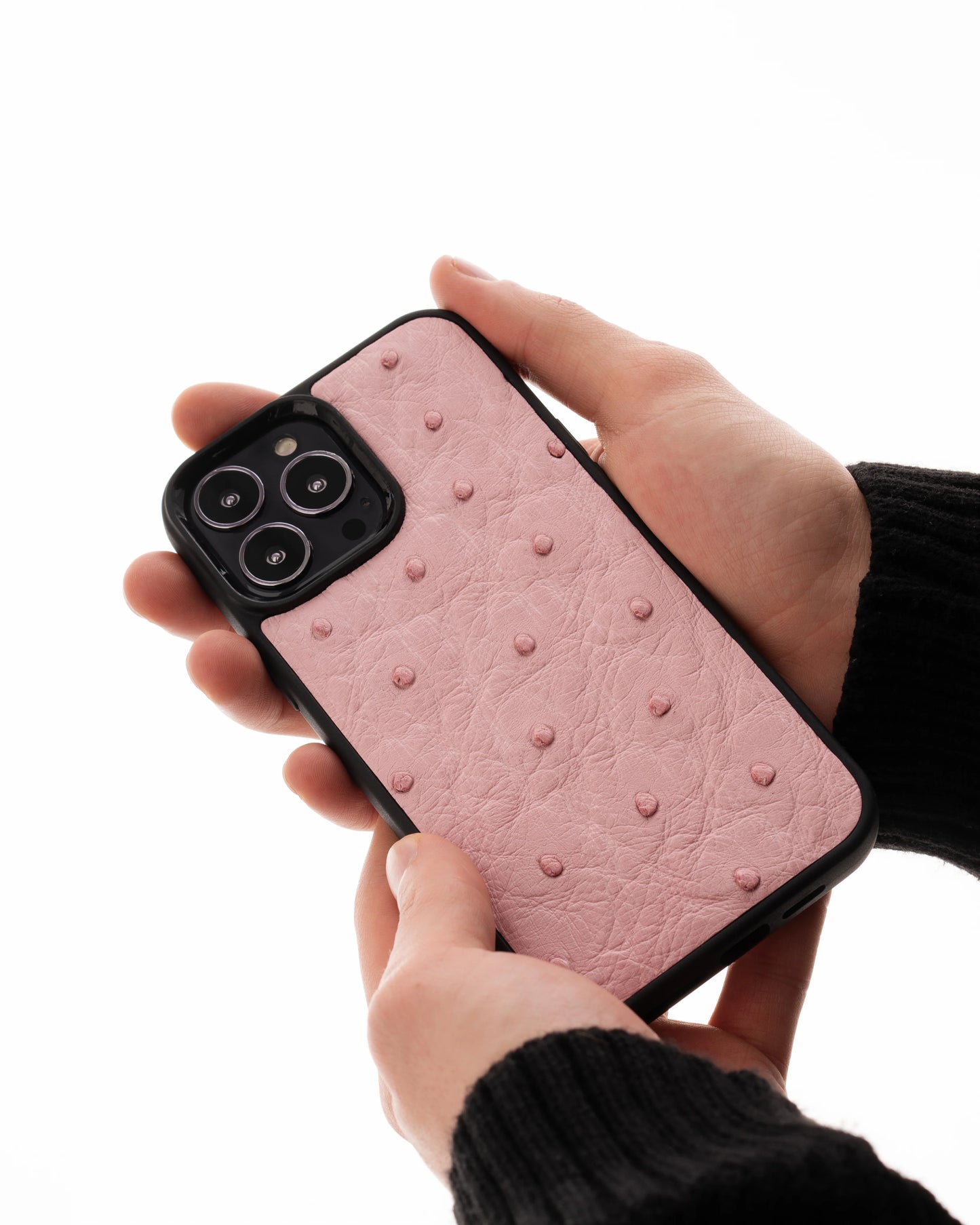 Чохол із рожевої шкіри страуса з фолікулами для iPhone 13 Pro