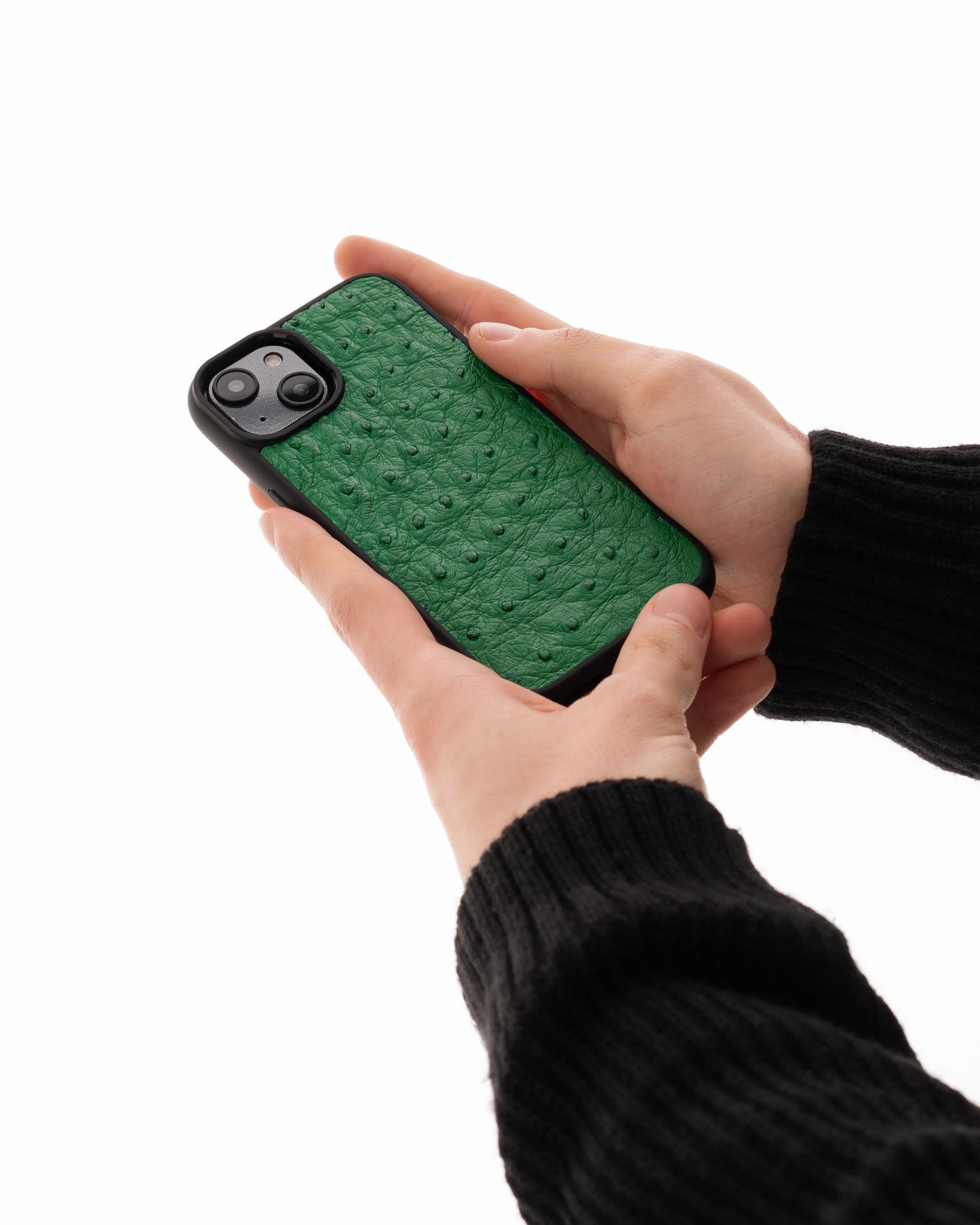 Чохол із зеленої шкіри страуса з фолікулами для iPhone 14 Pro