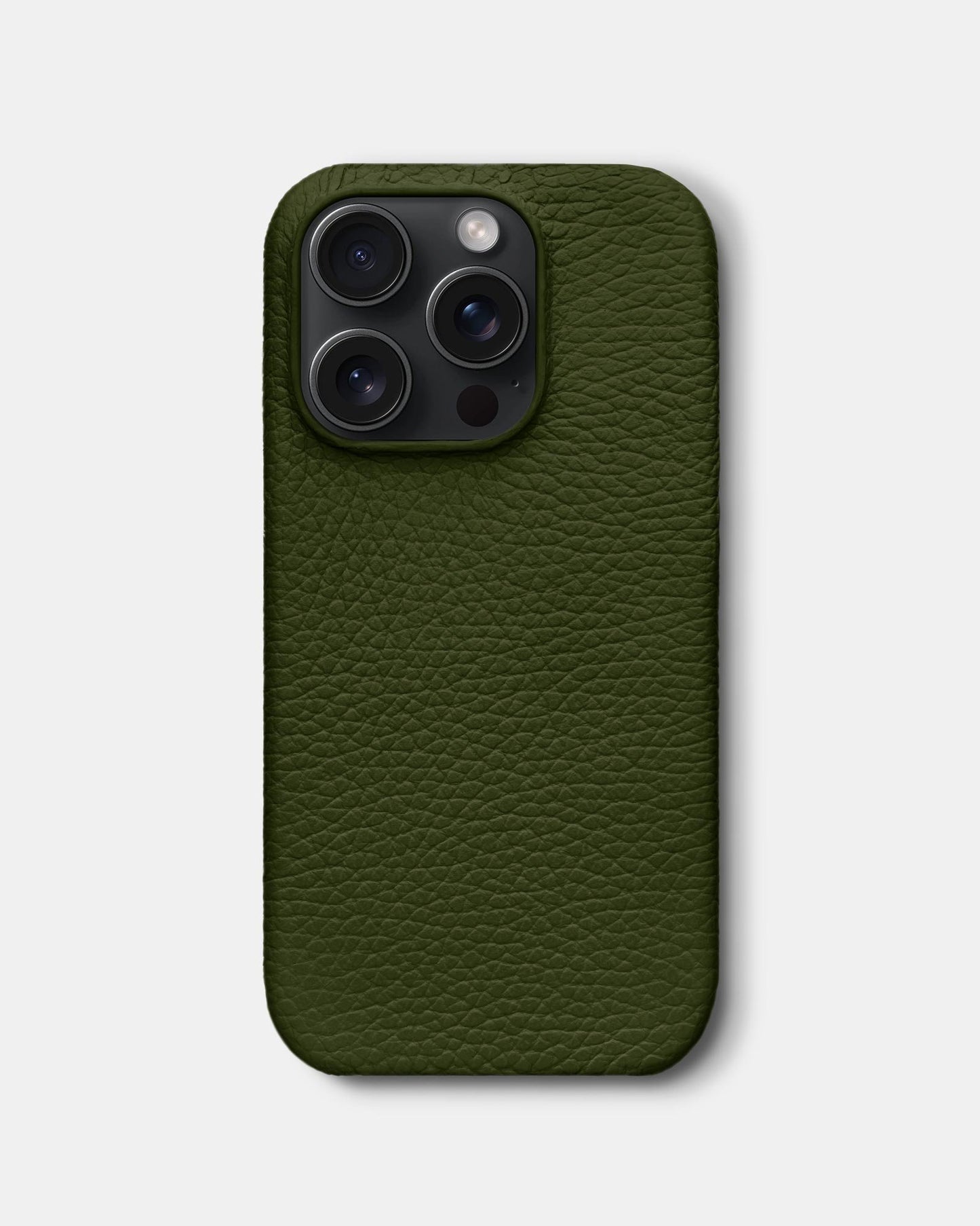 Оливковий шкіряний чохол для iPhone 15 Pro