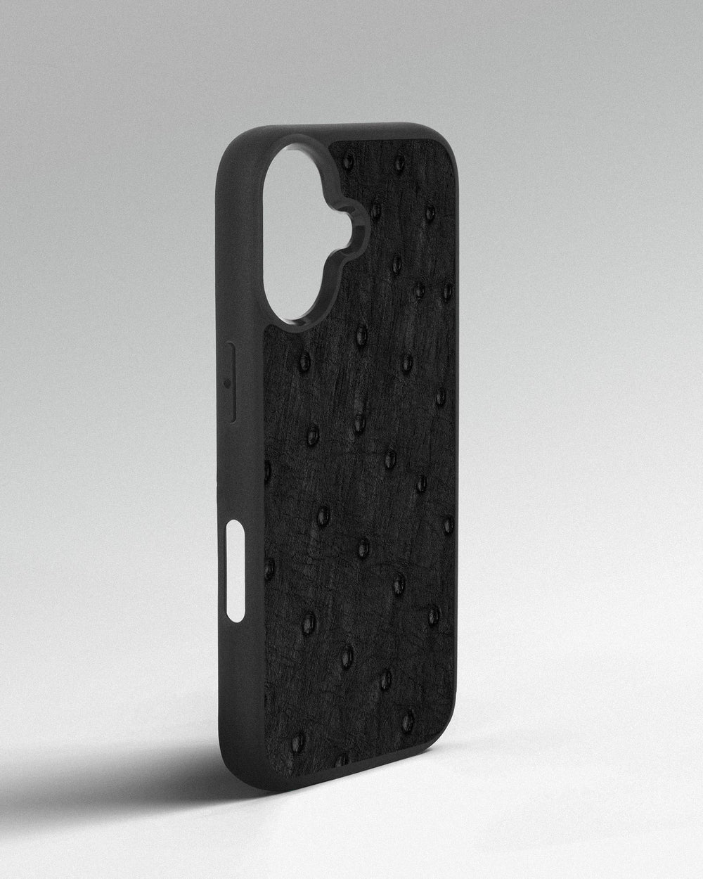 Etui z czarnej skóry strusia z pory skóry do iPhone 17