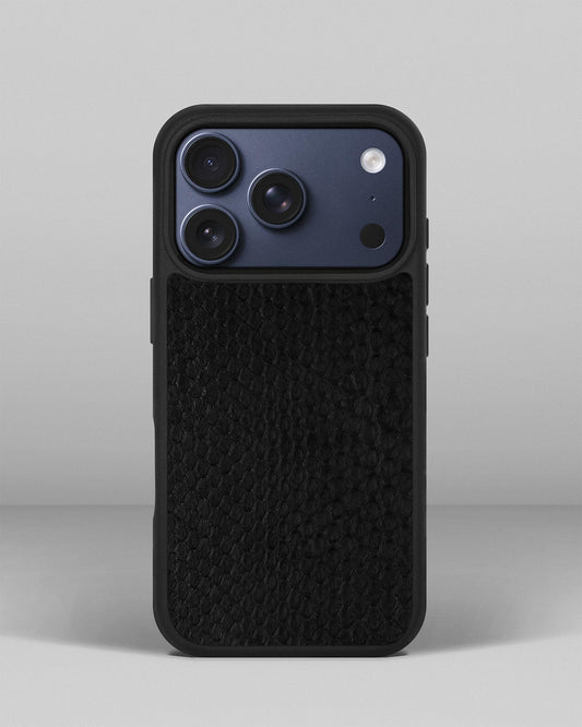 Чохол із чорної шкіри пітона з дрібними лусочками для iPhone 17 Pro