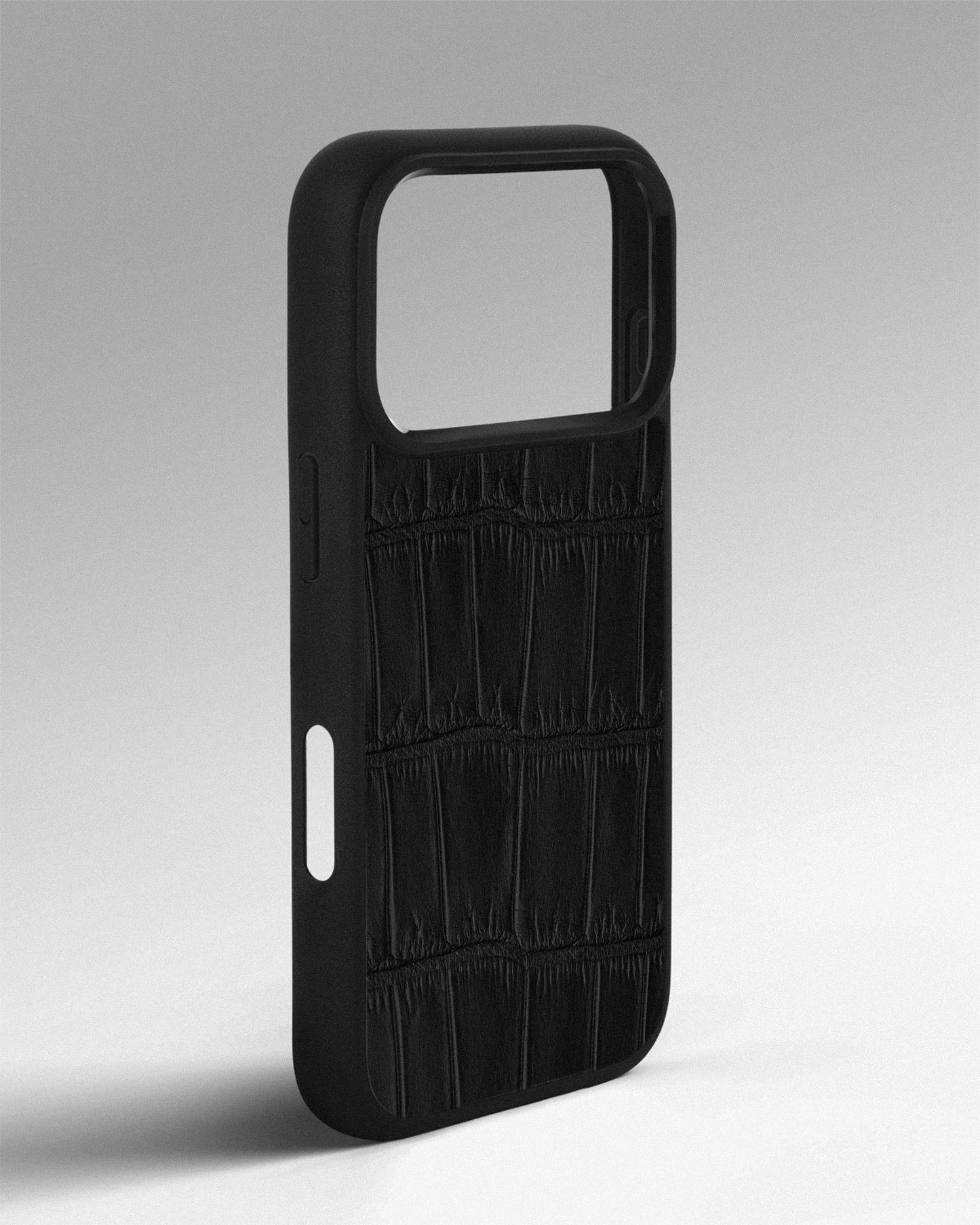 Etui z czarnej skóry krokodyla dla iPhone 16 Pro Max 