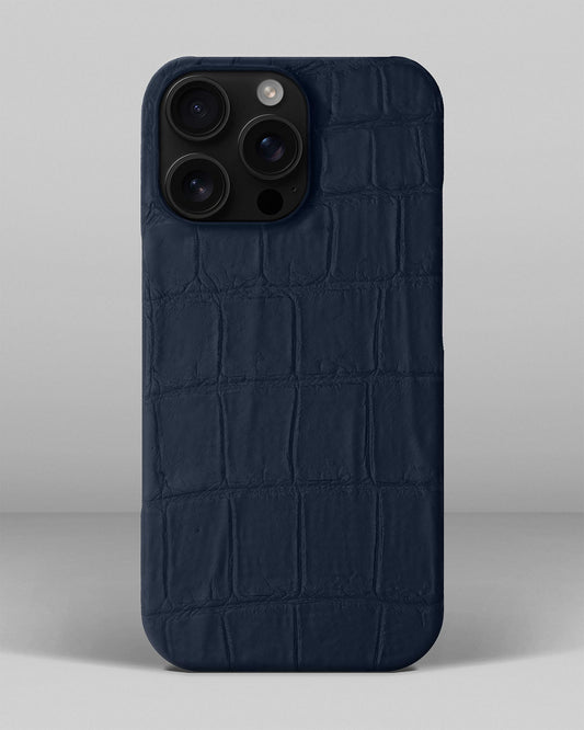 Темно-синій чохол обтягнутий шкірою крокодила для iPhone 16 Pro Max