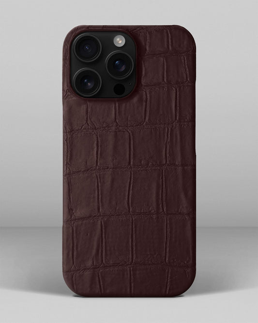 Темно-коричневий чохол обтягнутий шкірою крокодила для iPhone 16 Pro Max