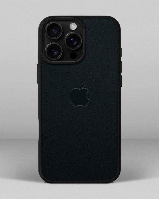 Чохол для iPhone 16 Pro Max із шкіри купон в темно-синього кольорі з логотипом яблука