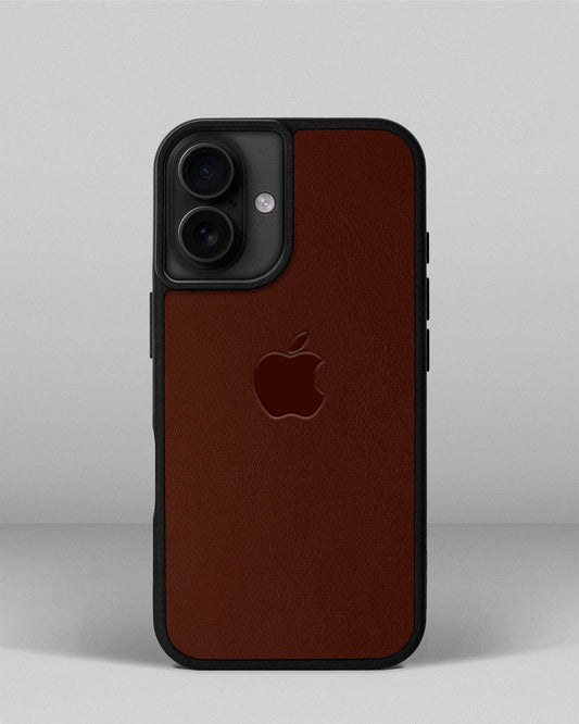 Чохол для iPhone 16 із шкіри купон в рудому кольорі з логотипом яблука