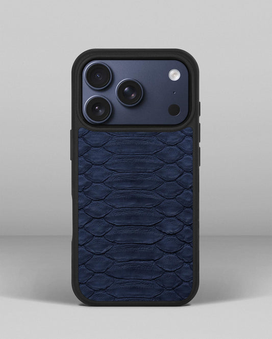 Чохол із темно-синьої шкіри пітона з широкими лусочками для iPhone 17 Pro