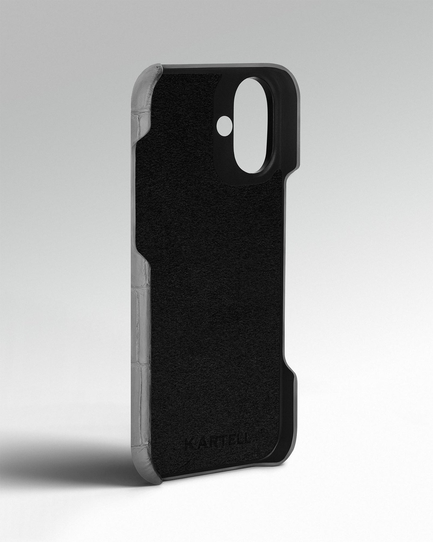 Сірий чохол обтягнутий шкірою крокодила для iPhone 16 Plus