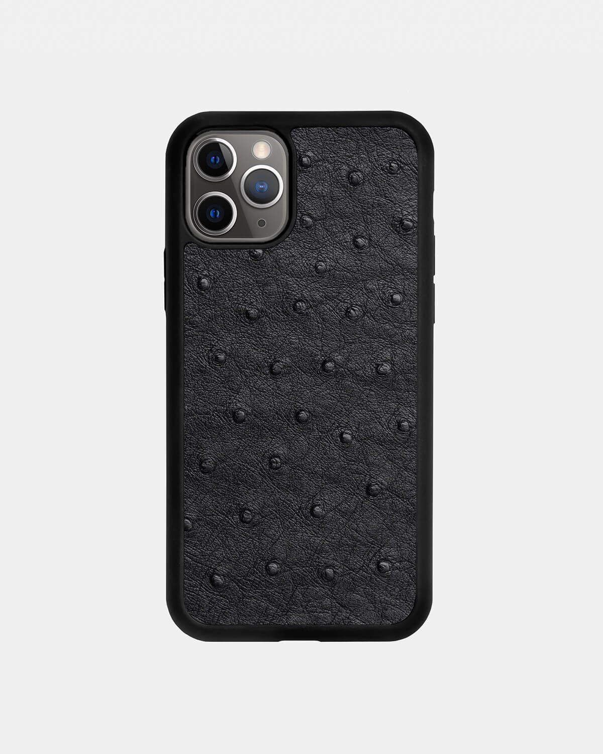 Чохол із чорної шкіри страуса для iPhone 11 Pro