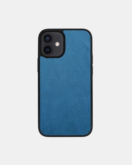 Чохол із блакитної шкіри страуса без фолікул для iPhone 12