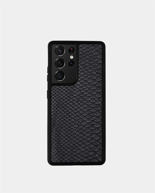Чохол для Samsung у чорному кольорі зі шкіри пітона з дрібними лусочками