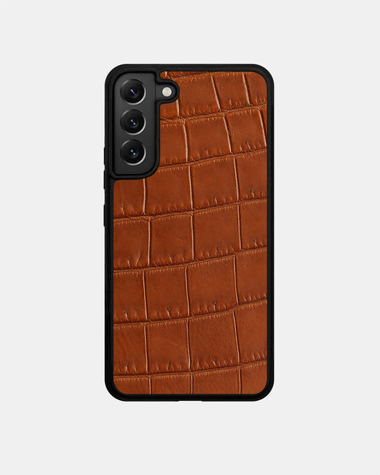 Чохол із темно-коричневої шкіри крокодила для Samsung S22