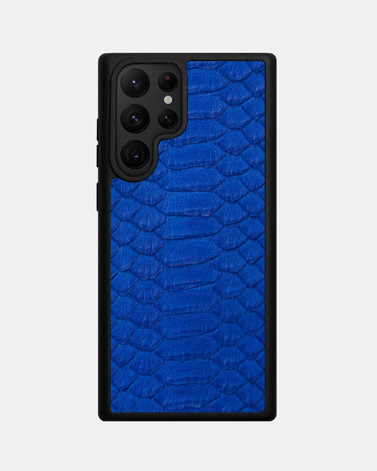 Чохол із синьої шкіри пітона з широкими лусочками для Samsung S22 Ultra