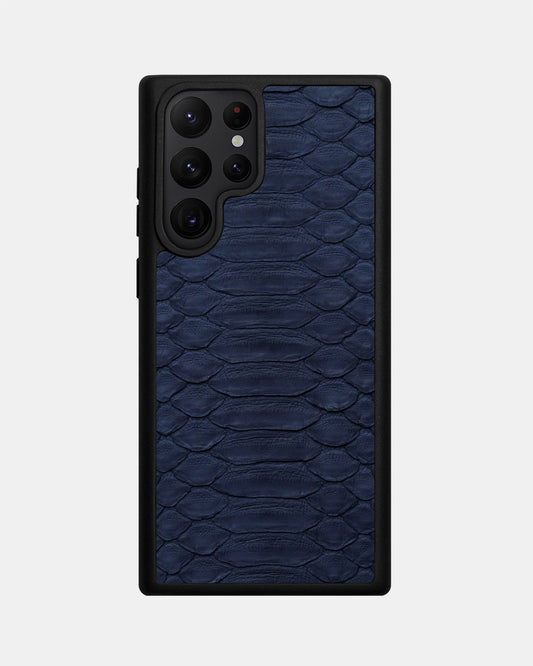 Чохол із темно-синьої шкіри пітона з широкими лусочками для Samsung S22 Ultra