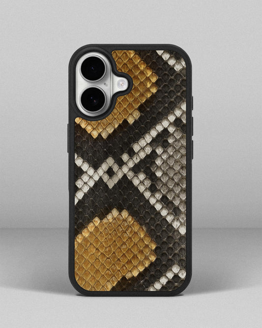 Чохол із сіро-жовтої шкіри пітона з дрібними лусочками для iPhone 17